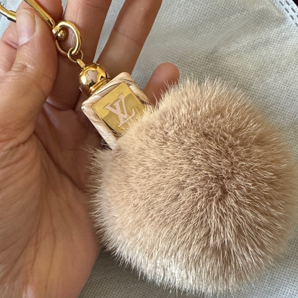 Louis Vuitton Nude Pink Mink Fur Pom Pom Keychain